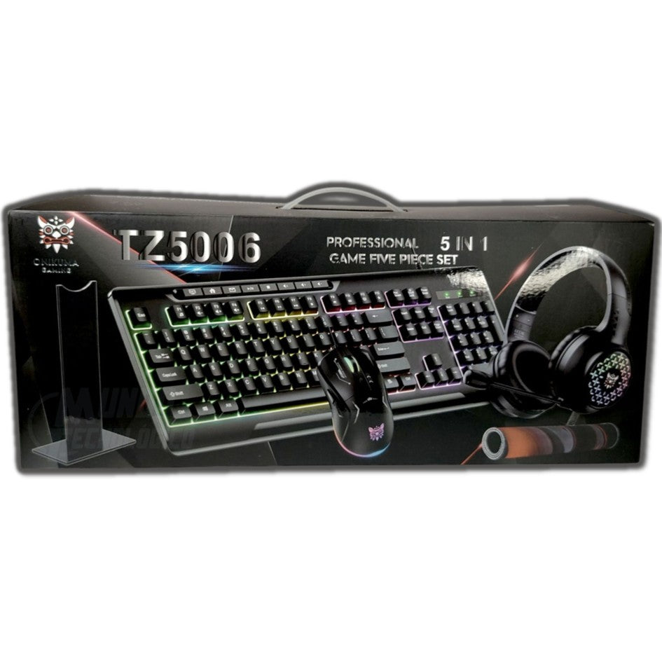 Combo Onikuma 5-1 TZ5006 (Mouse, teclado, diadema, soporte diademas, mouspad)