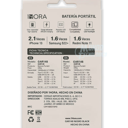 Powerbank 1HORA 10000mAh Gar148